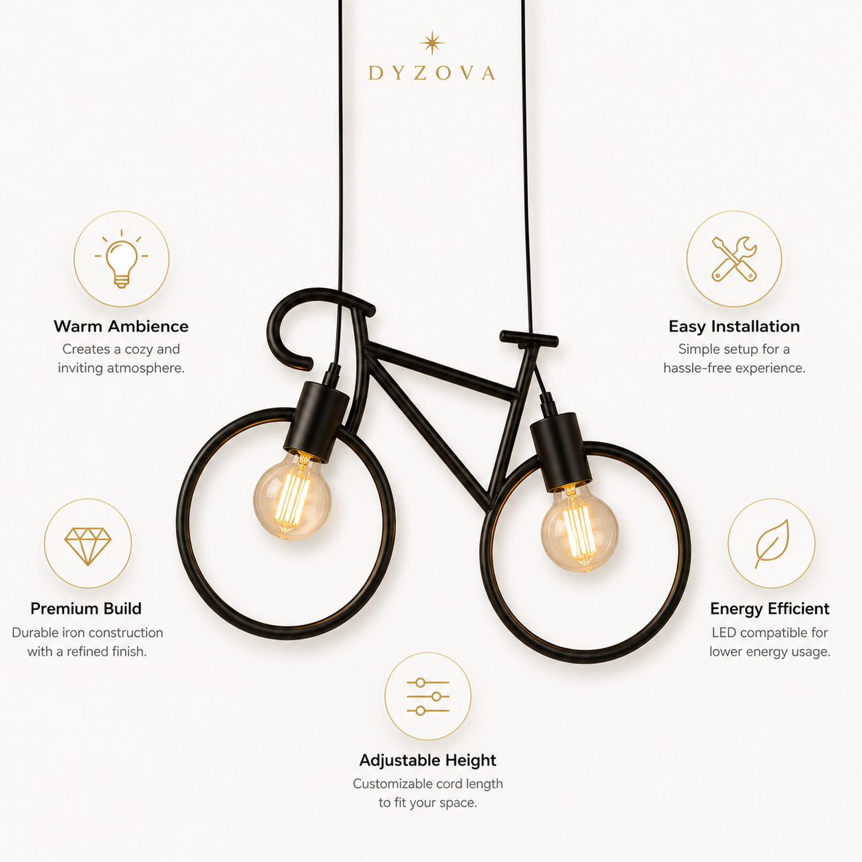 Bicycle Pendant Ceiling Light | 2-Light Industrial Hanging Lamp | E27 Metal Frame
