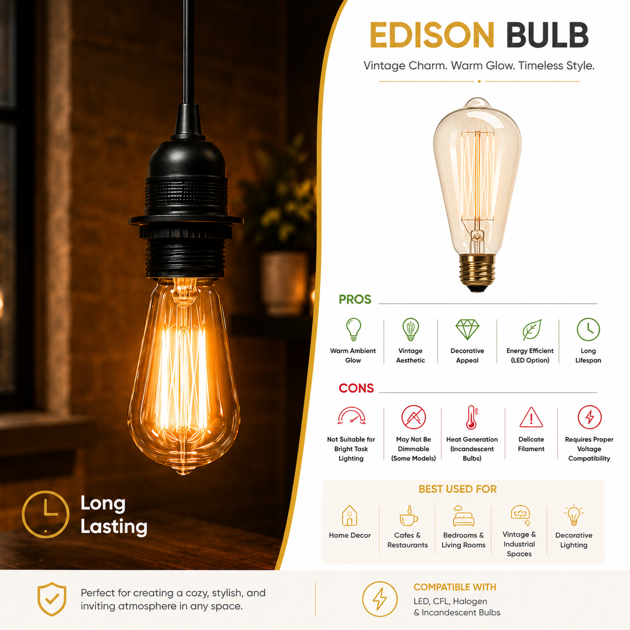 Vintage Edison LED Filament Bulb