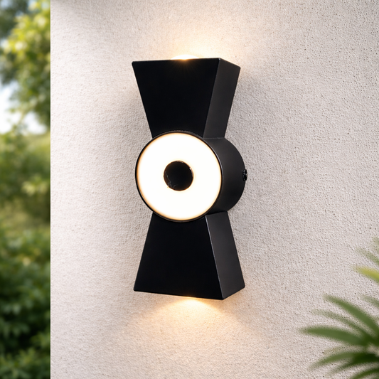 Luxury black LED outdoor wall fixture with decorative architectural lighting