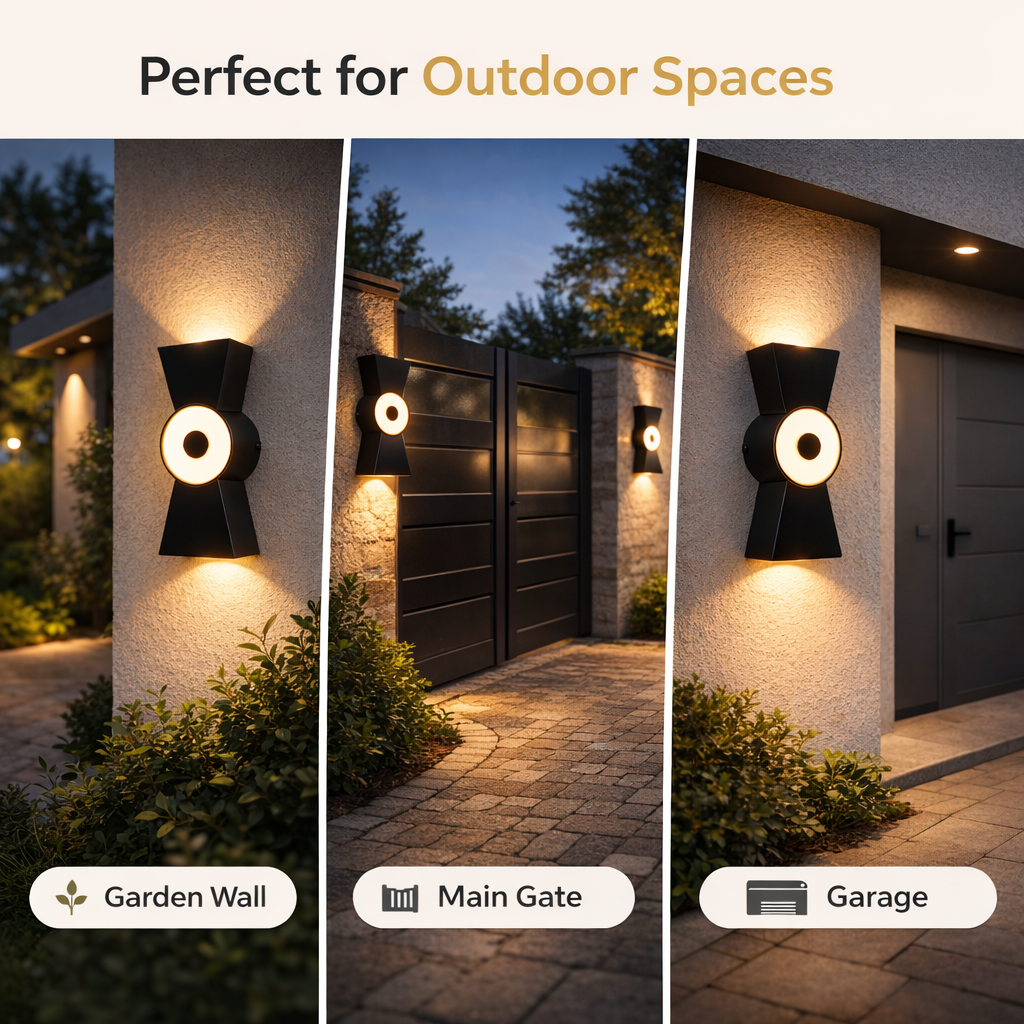 Luxury black LED outdoor wall fixture with decorative architectural lighting