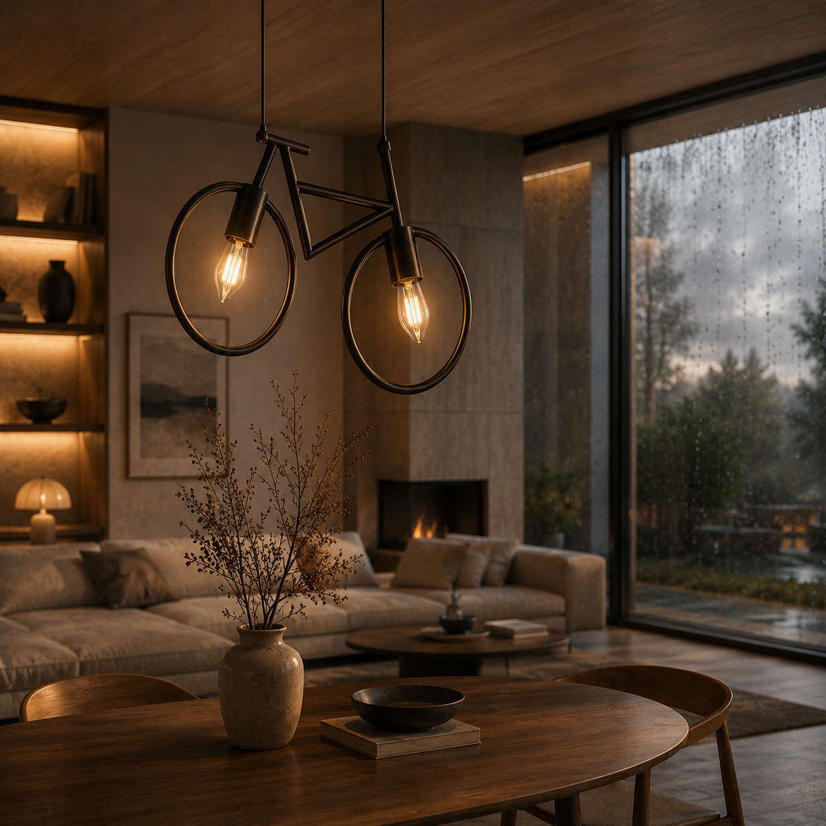 Bicycle Pendant Ceiling Light | 2-Light Industrial Hanging Lamp | E27 Metal Frame