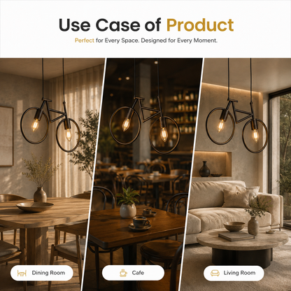 Bicycle Pendant Ceiling Light | 2-Light Industrial Hanging Lamp | E27 Metal Frame