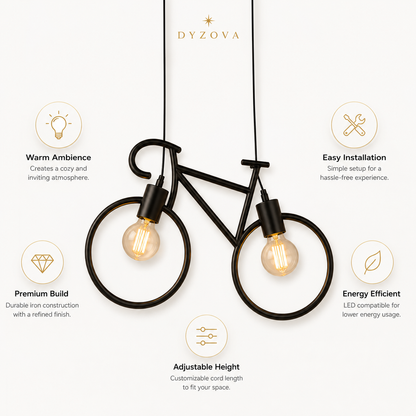 Bicycle Pendant Ceiling Light | 2-Light Industrial Hanging Lamp | E27 Metal Frame