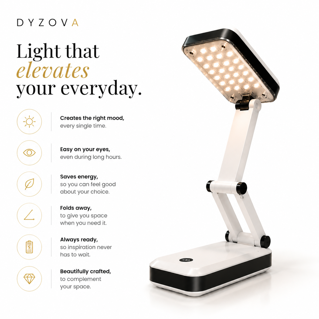 Rechargeable Foldable LED Desk Lamp | Eye-Care Study Light with Touch Control