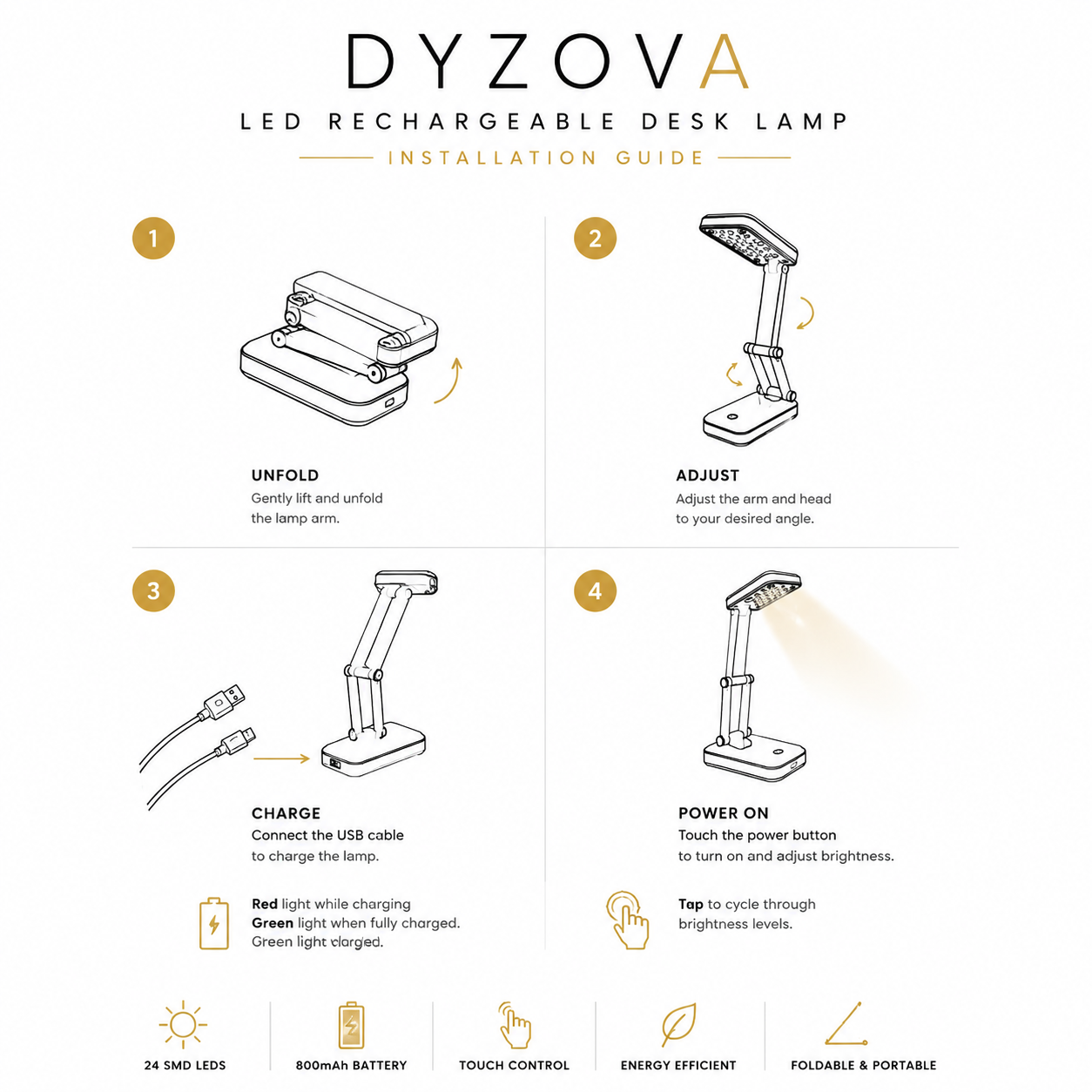 Rechargeable Foldable LED Desk Lamp | Eye-Care Study Light with Touch Control