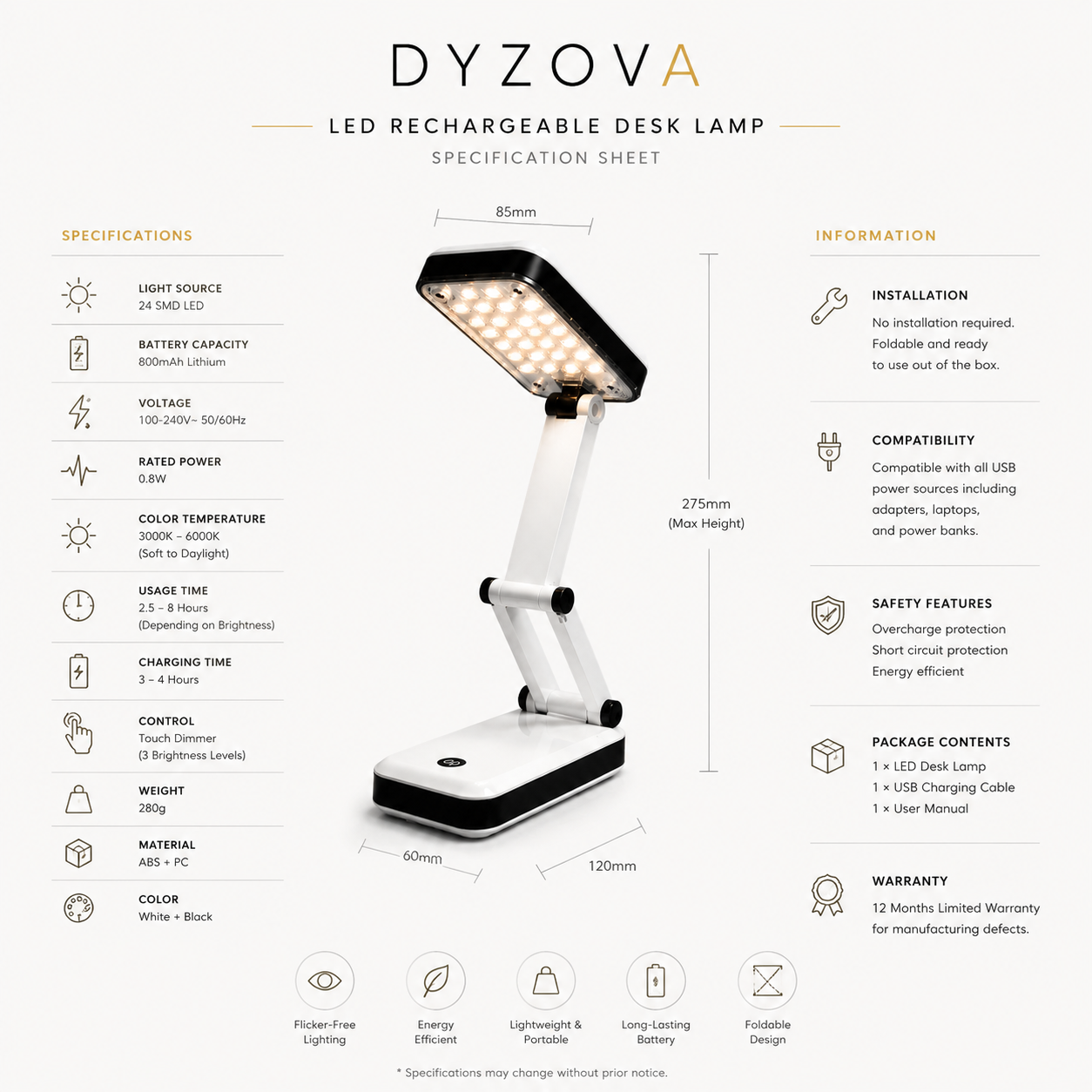 Rechargeable Foldable LED Desk Lamp | Eye-Care Study Light with Touch Control
