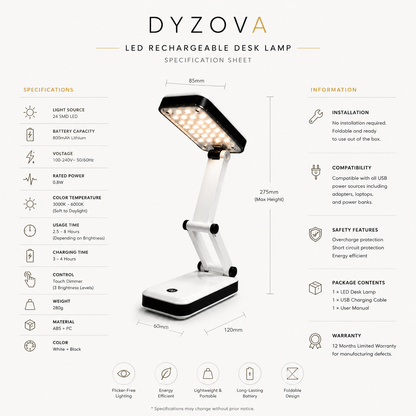 Rechargeable Foldable LED Desk Lamp | Eye-Care Study Light with Touch Control