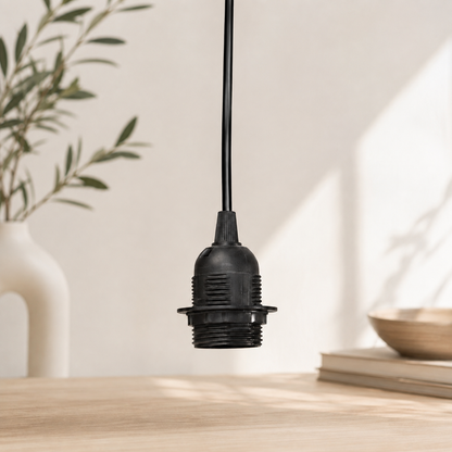 E27 Pendant Light Holder | Matte Black Metal Canopy with 34-Inch Braided Cord