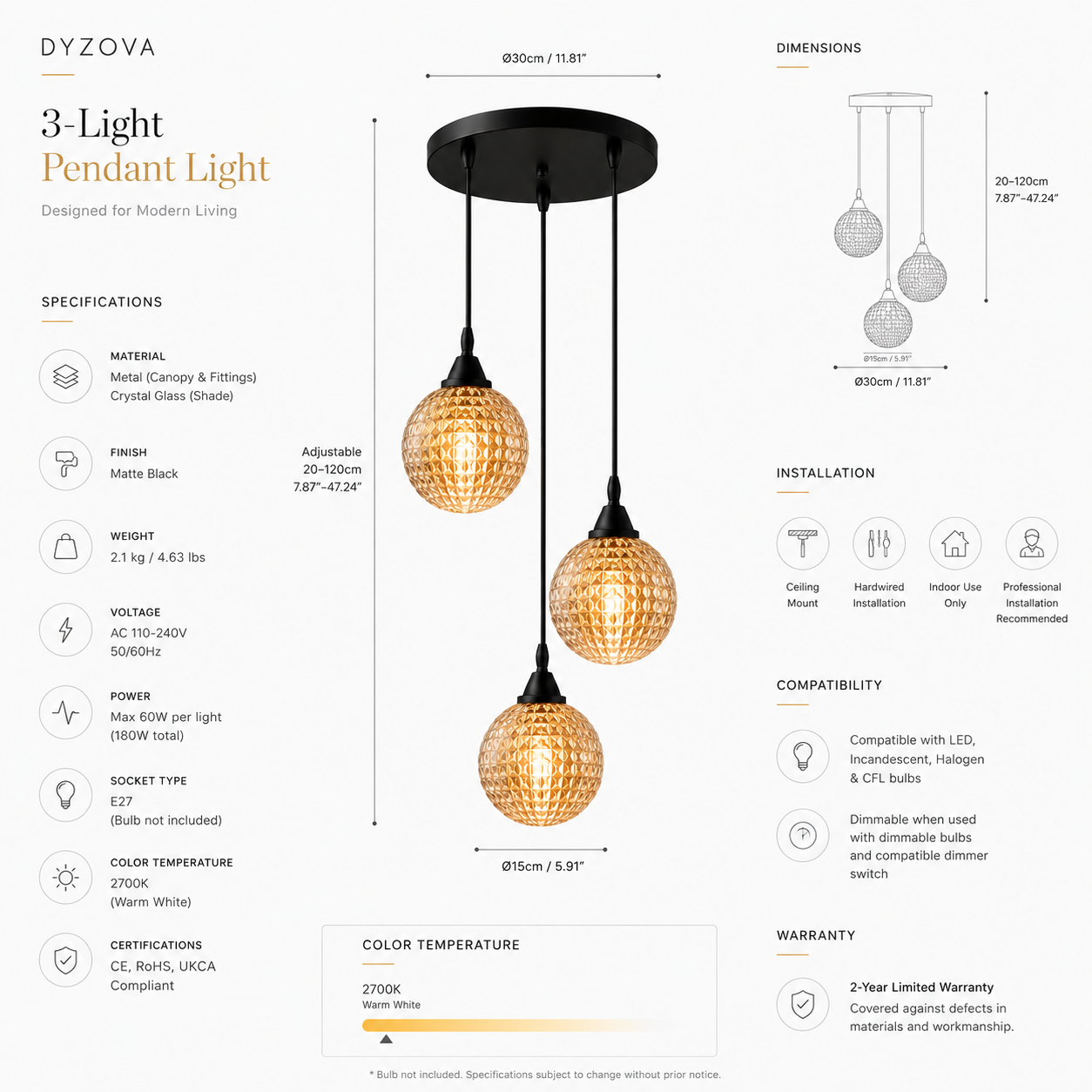 3-Light Crystal Pendant Light | Modern Dining Room Chandelier