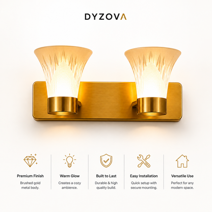 Modern Brushed Gold 2-Light Wall Sconce for Bathroom Vanity