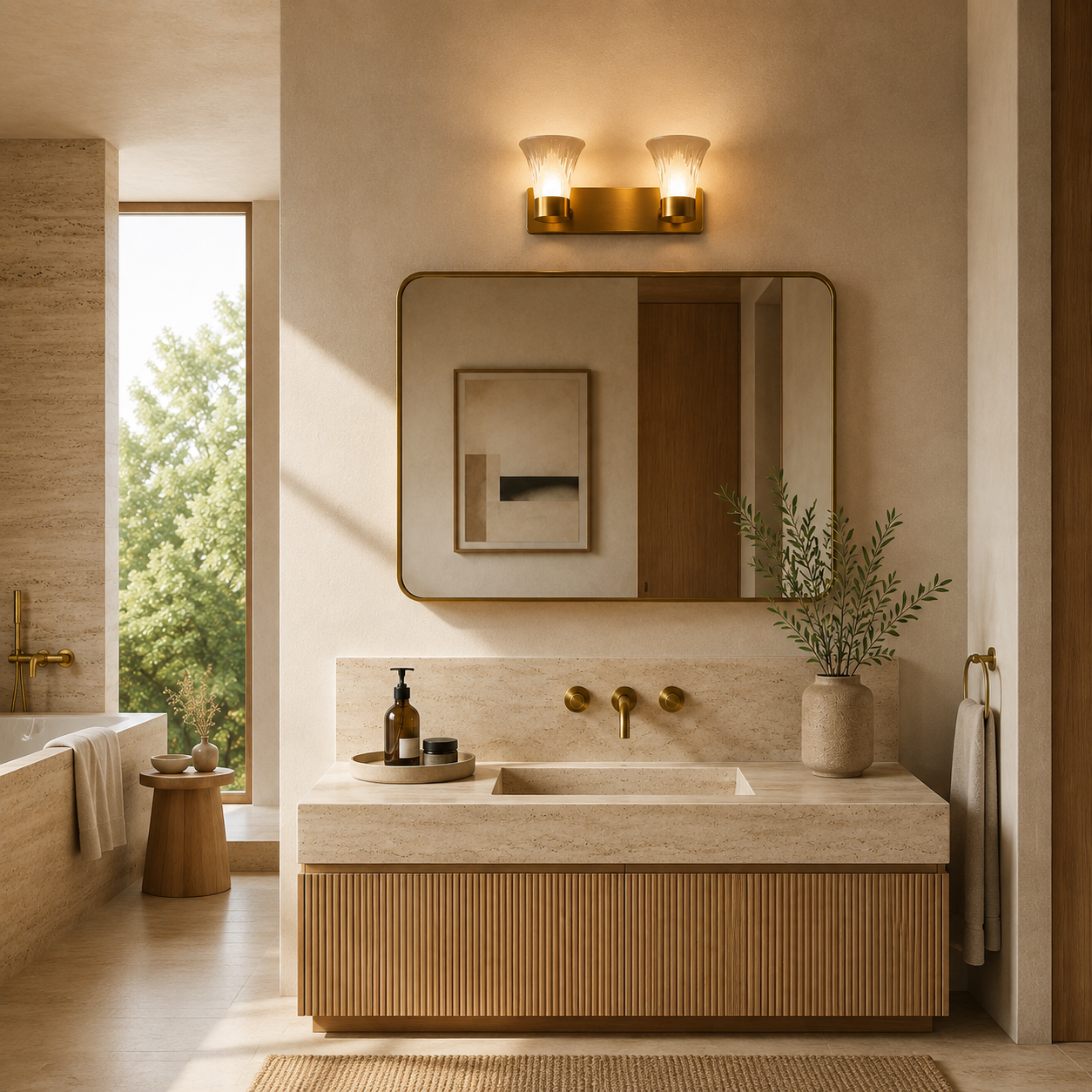 Modern Brushed Gold 2-Light Wall Sconce for Bathroom Vanity
