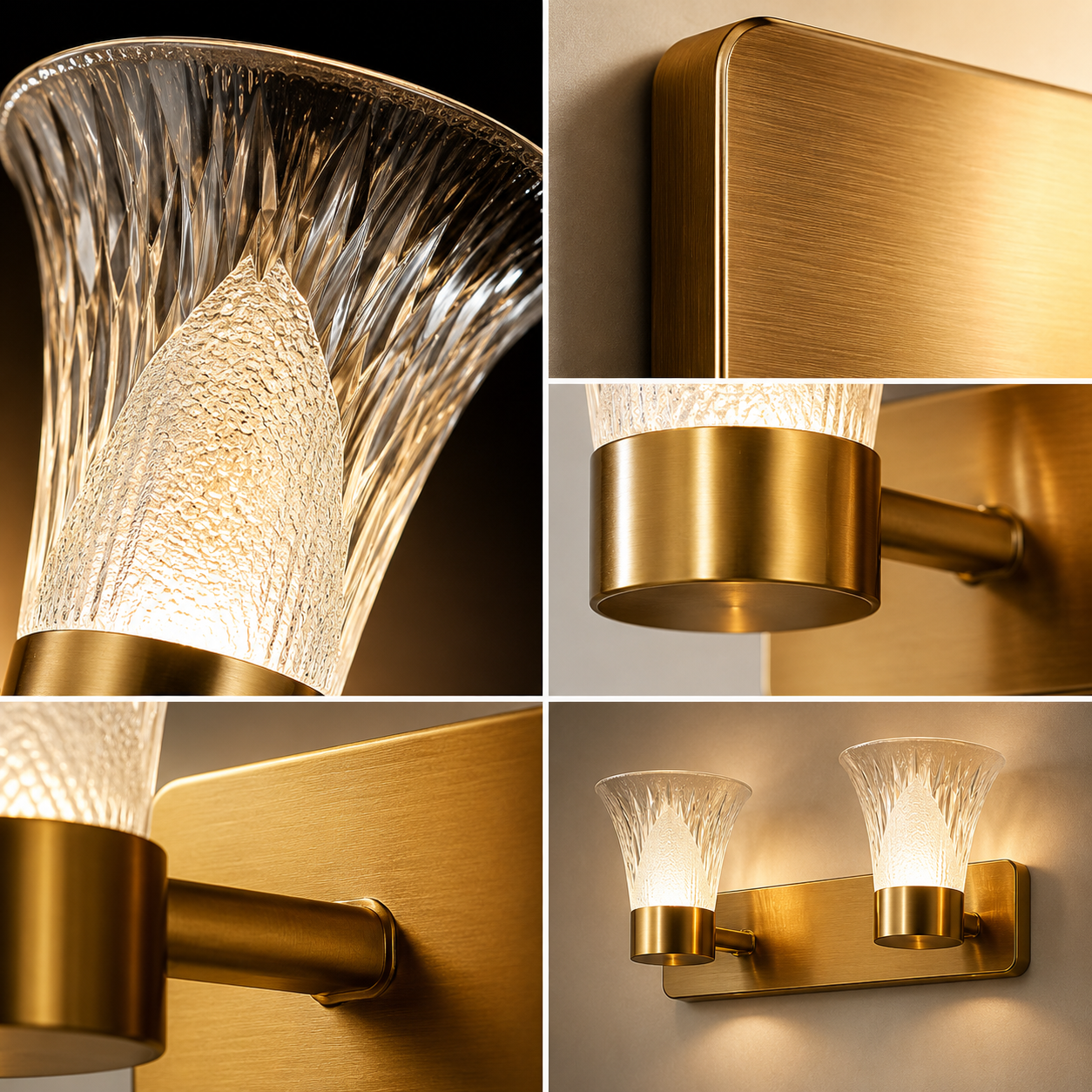 Modern Brushed Gold 2-Light Wall Sconce for Bathroom Vanity