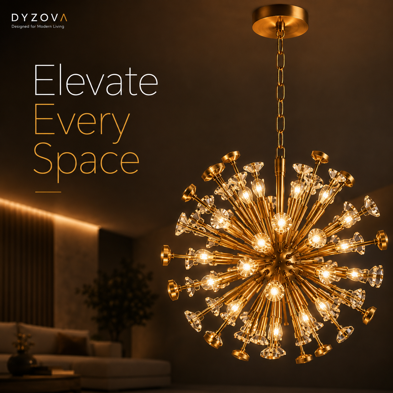 Luxury Gold Sputnik Crystal Chandelier | Multi-Arm G9 LED Ceiling Light with Crystal Accents