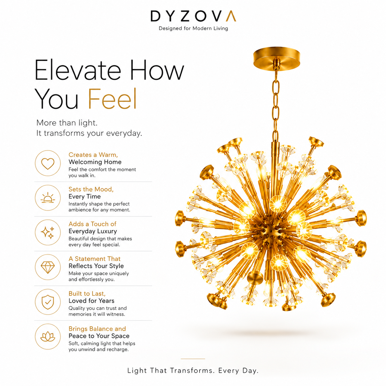 Luxury Gold Sputnik Crystal Chandelier | Multi-Arm G9 LED Ceiling Light with Crystal Accents