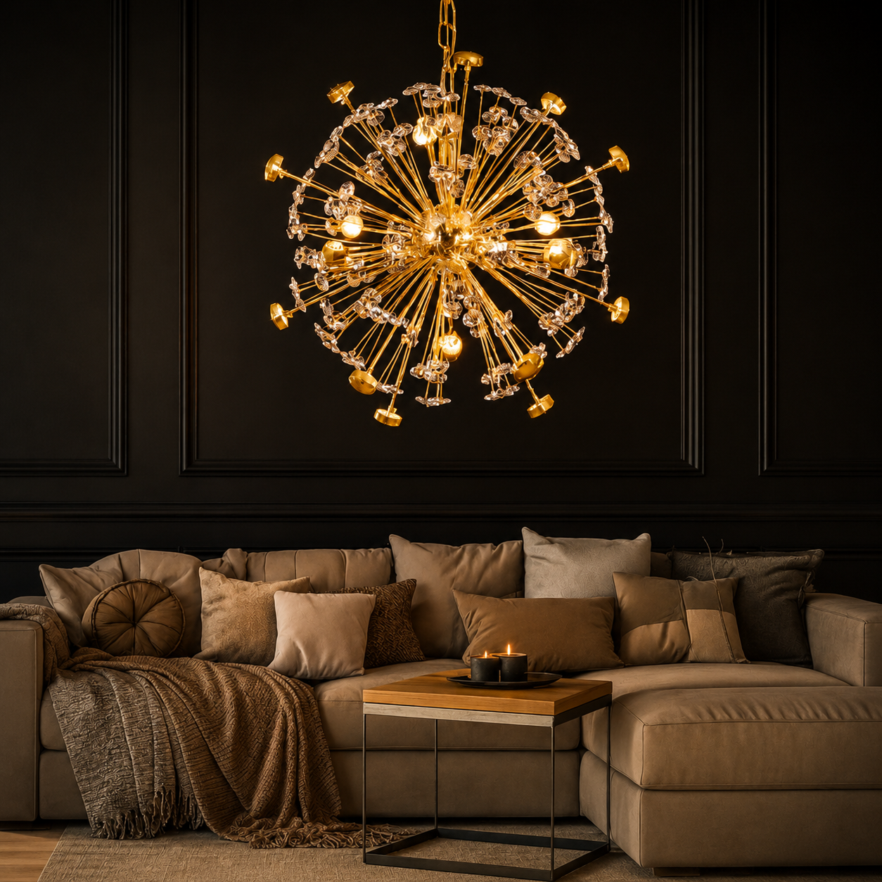 Luxury Gold Sputnik Crystal Chandelier | Multi-Arm G9 LED Ceiling Light with Crystal Accents