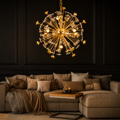 Luxury Gold Sputnik Crystal Chandelier | Multi-Arm G9 LED Ceiling Light with Crystal Accents
