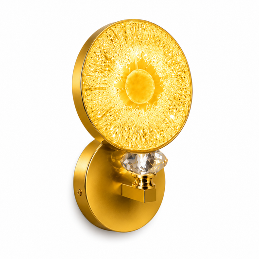 Gold Crystal Wall Sconce | 5W LED Sunburst Disc with Diamond Crystal Accent
