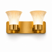 Brushed Gold 2-Light Wall Sconce | Crystal Glass Shade Vanity Light for Bathroom & Living Room