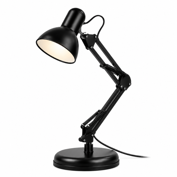 Matte Black Architect Desk Lamp | Swing-Arm Study Light | E27 Adjustable