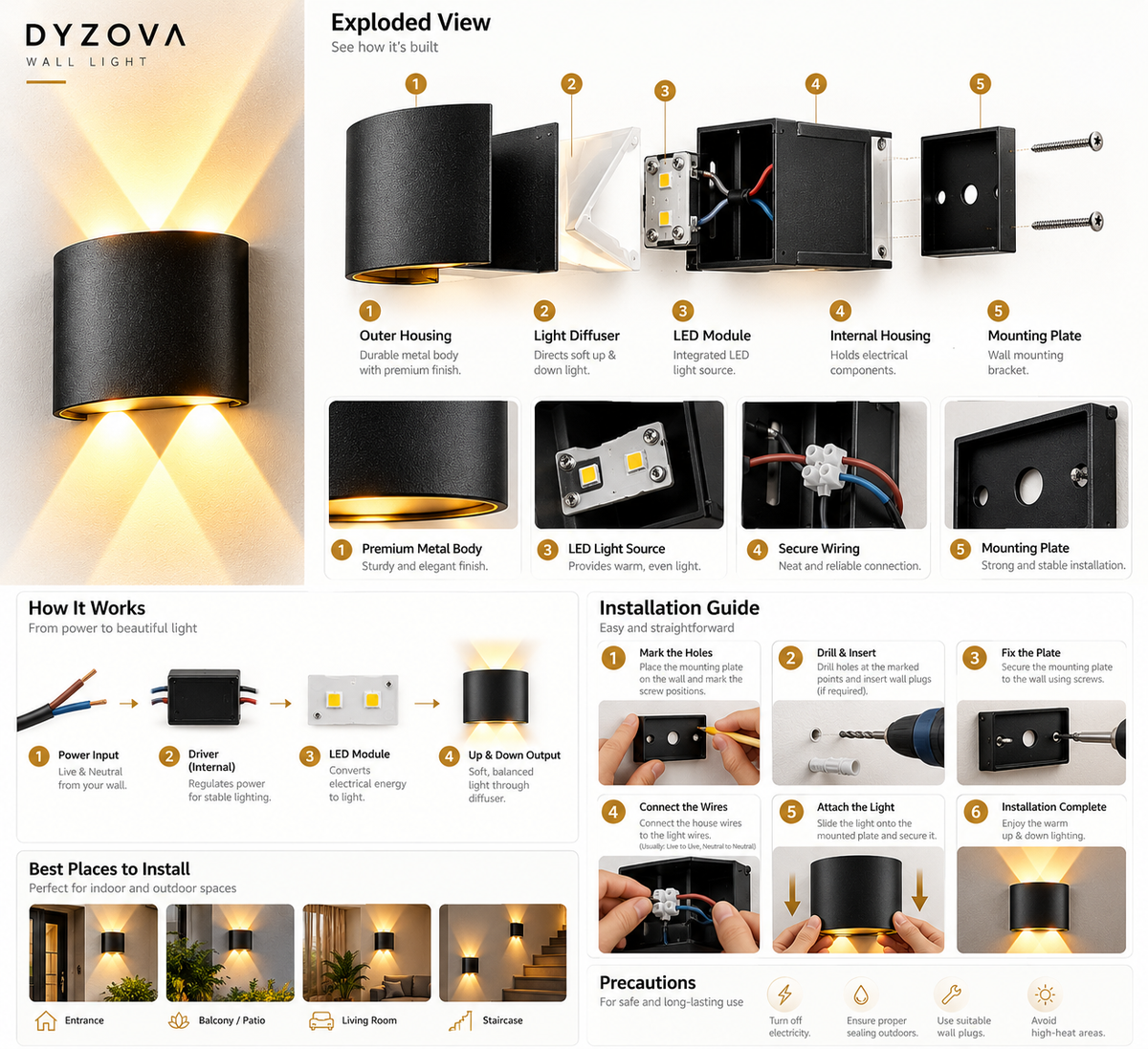 Matte Black Up & Down LED Wall Light | Warm White IP65