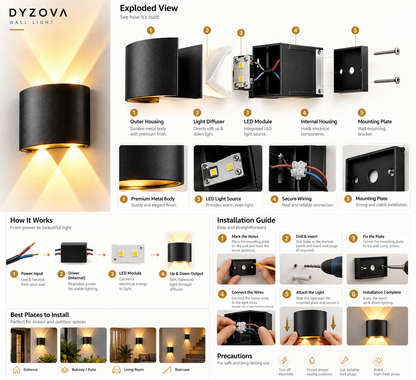 Matte Black Up & Down LED Wall Light | Warm White IP65