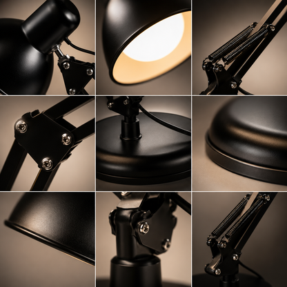Matte Black Architect Desk Lamp | Swing-Arm Study Light | E27 Adjustable