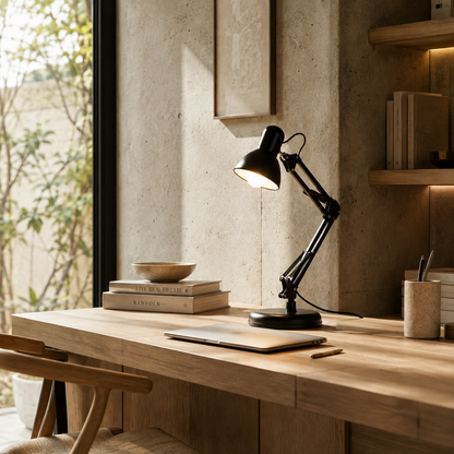 Matte Black Architect Desk Lamp | Swing-Arm Study Light | E27 Adjustable