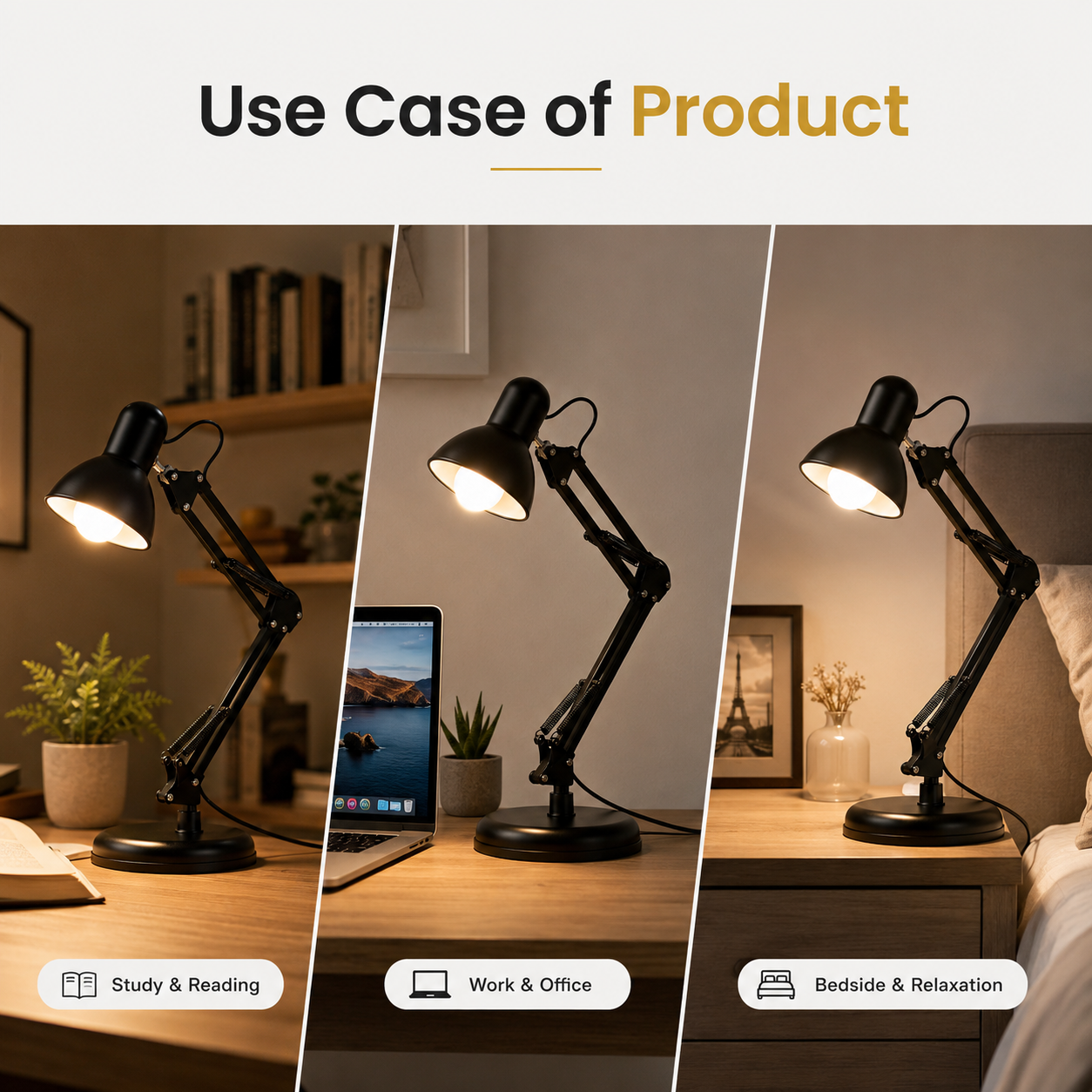 Matte Black Architect Desk Lamp | Swing-Arm Study Light | E27 Adjustable