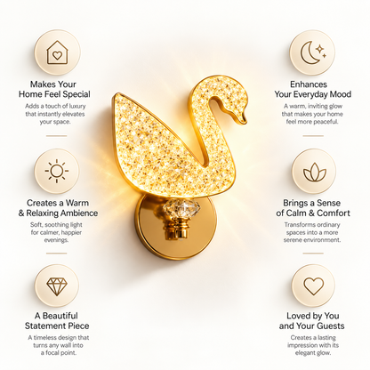 Crystal Swan LED Wall Light | 3-in-1 Color Temperature 3000K 4000K 6500K | Brushed Gold Crystal