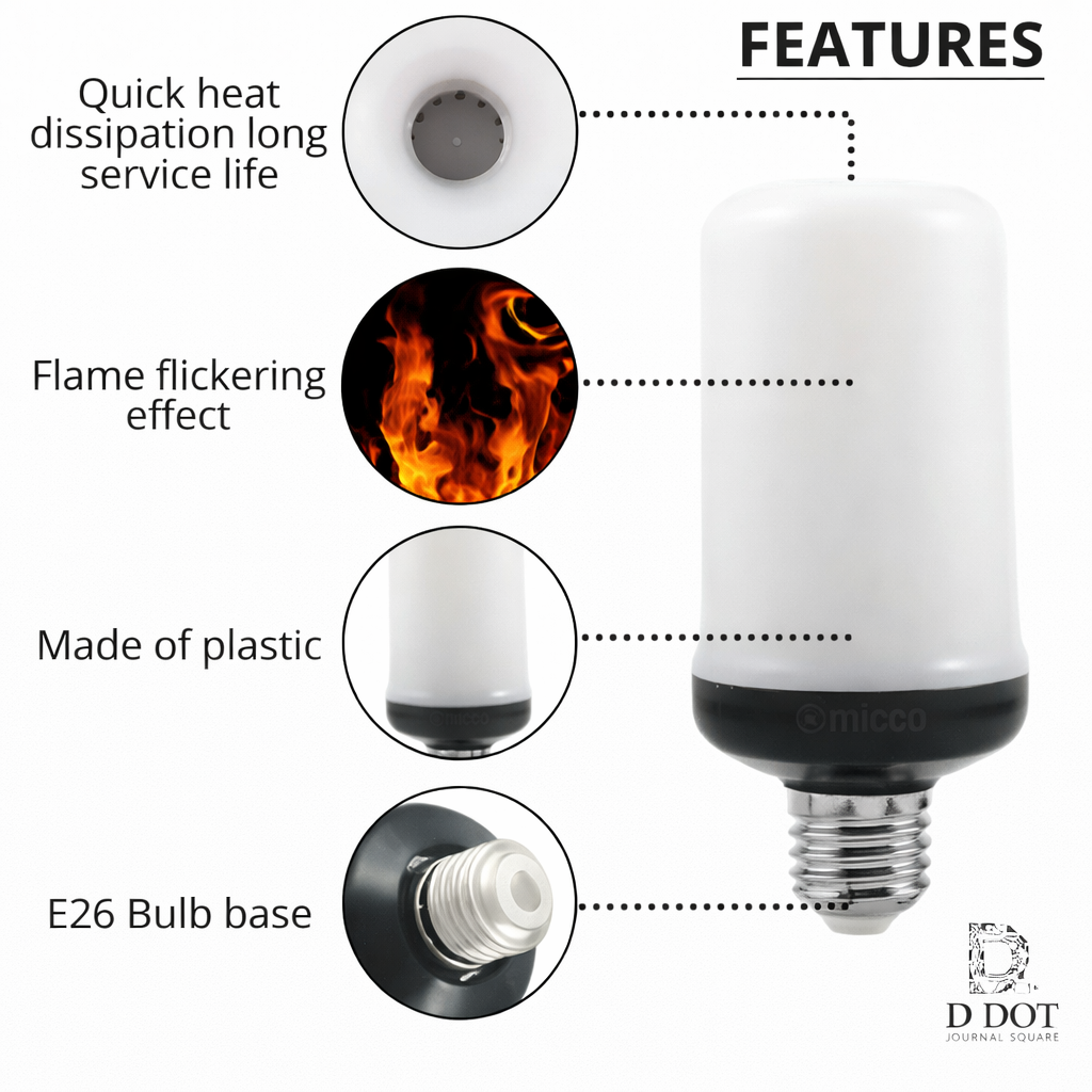 Flame LED light bulb with realistic flickering fire effect