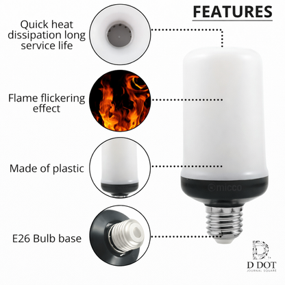 Flame LED light bulb with realistic flickering fire effect