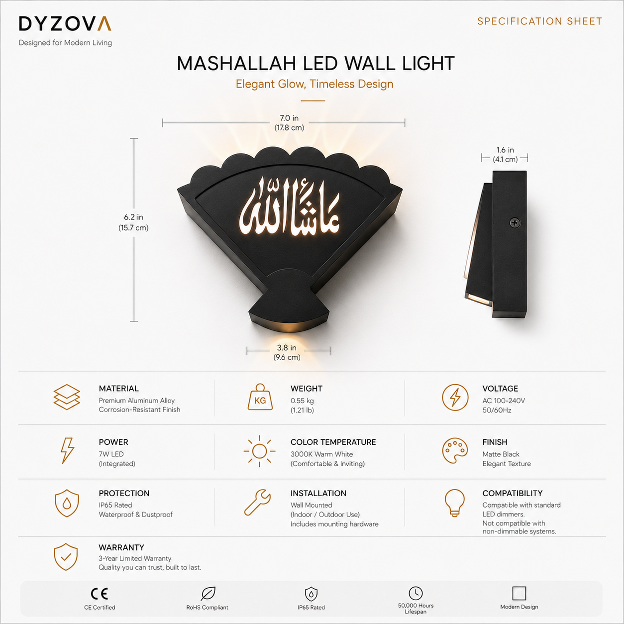 Mashallah LED Wall Light for Luxury Home Exterior Entrance