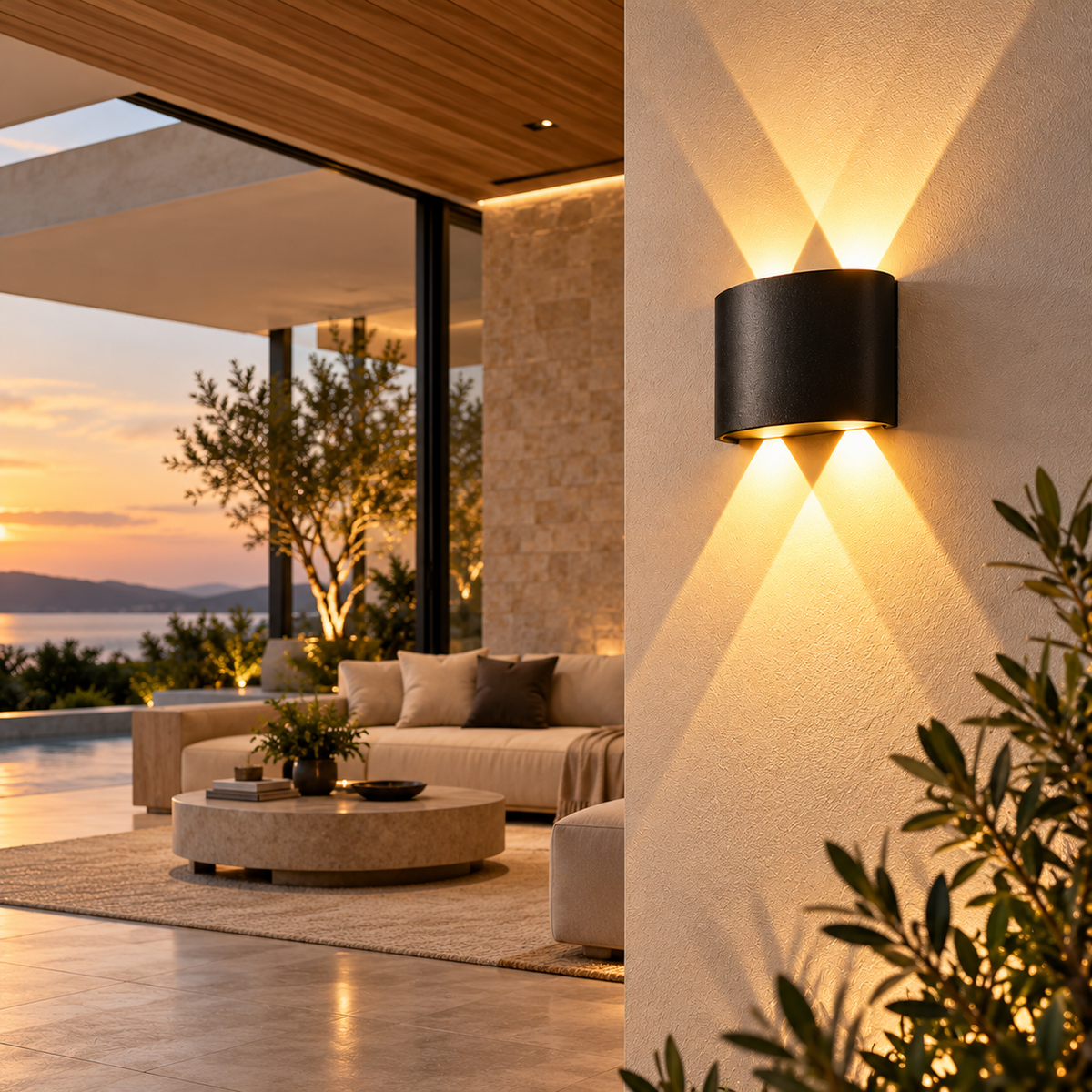 Matte Black Up & Down LED Wall Light | Warm White IP65
