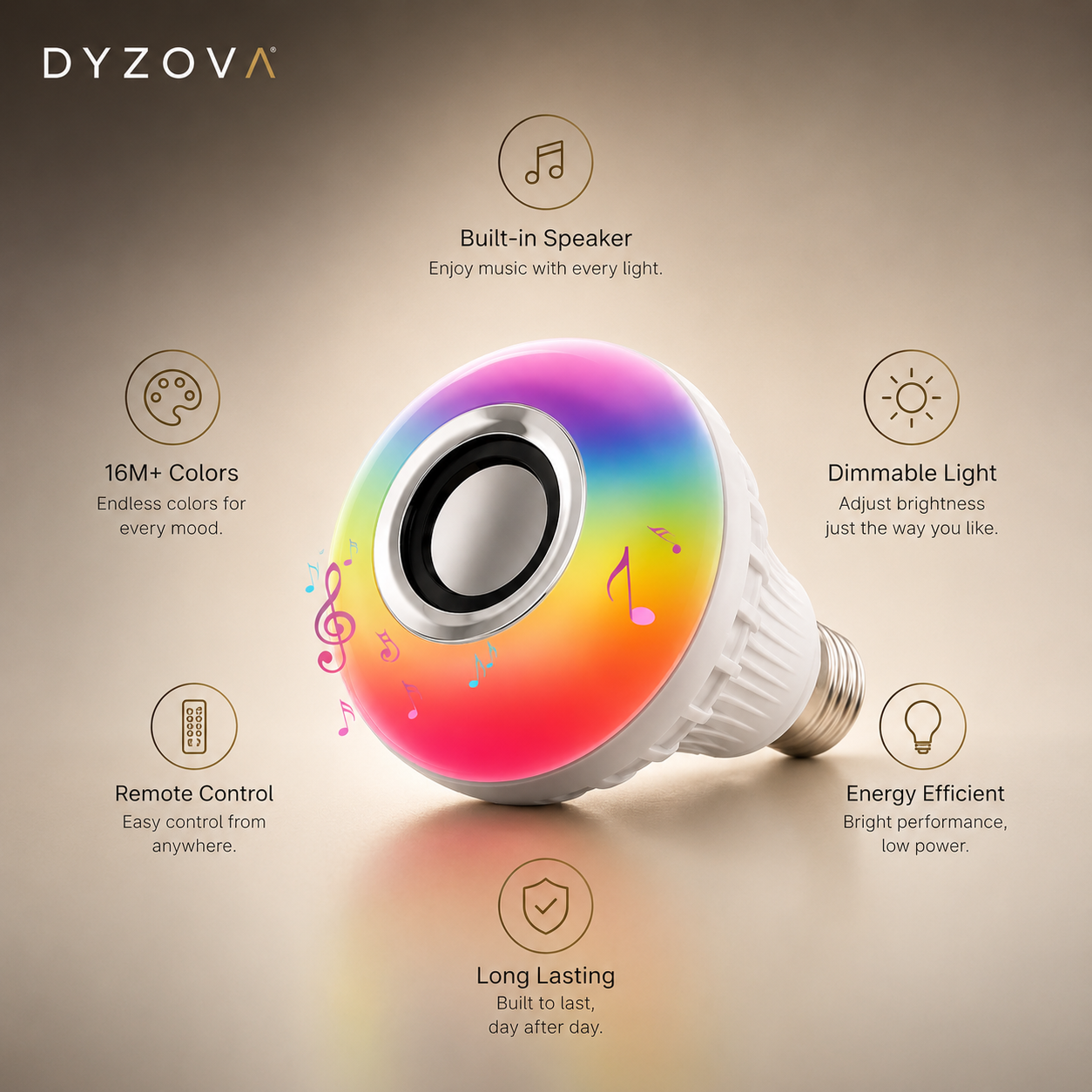 RGB Music Bulb with Bluetooth Speaker | 16M Colours, Dimmable, E27 with 24-Key Remote