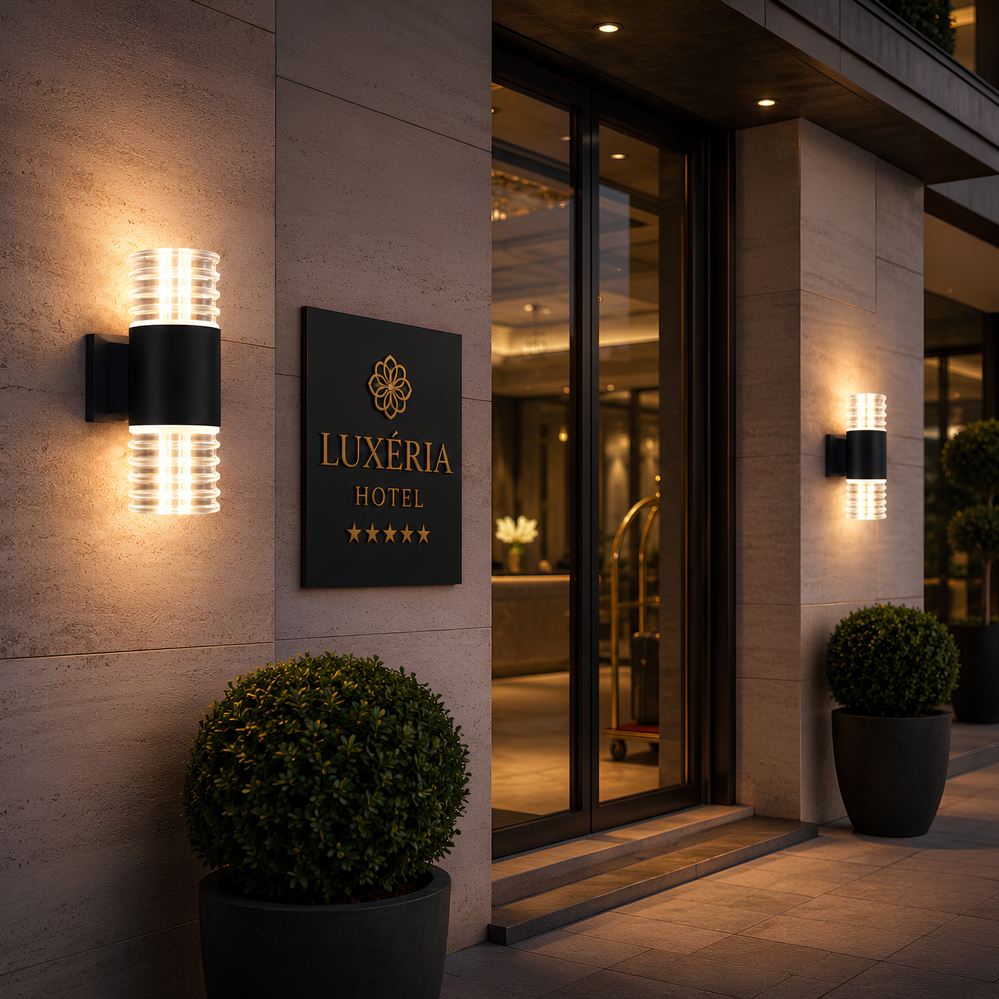 Cylindrical Outdoor Wall Sconce with Warm Up Down Lighting