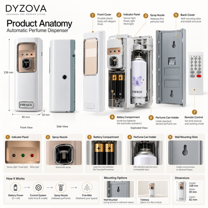 FRESCO Automatic Perfume Dispenser | Remote Control | Adjustable Spray | 20–40m² Coverage
