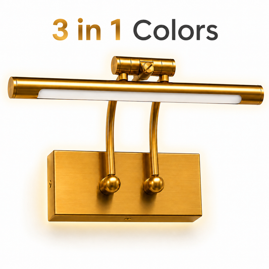 Golden LED Vanity Mirror Light | 3-in-1 Colour Temperature 3000K 4000K 6500K | Adjustable Angle Picture Wall Light