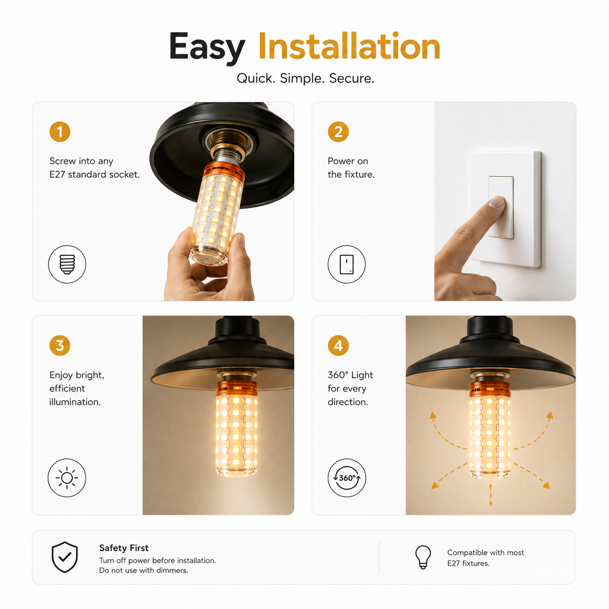 3-in-1 Tricolor E27 LED Corn Bulb | Warm White, Cool White & Mixed
