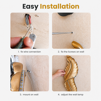 Step-by-step guide to installing a wall lamp with text 'Easy Installation'.
