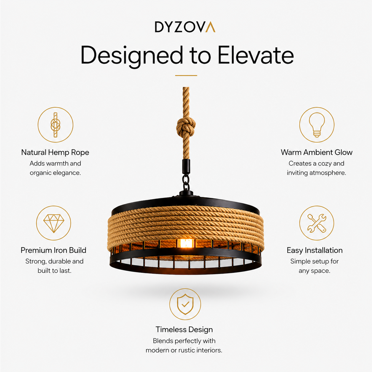 Jute Rope Pendant Light | Matte Black Hemp Rope Drum Chandelier | E27 Ceiling Lamp