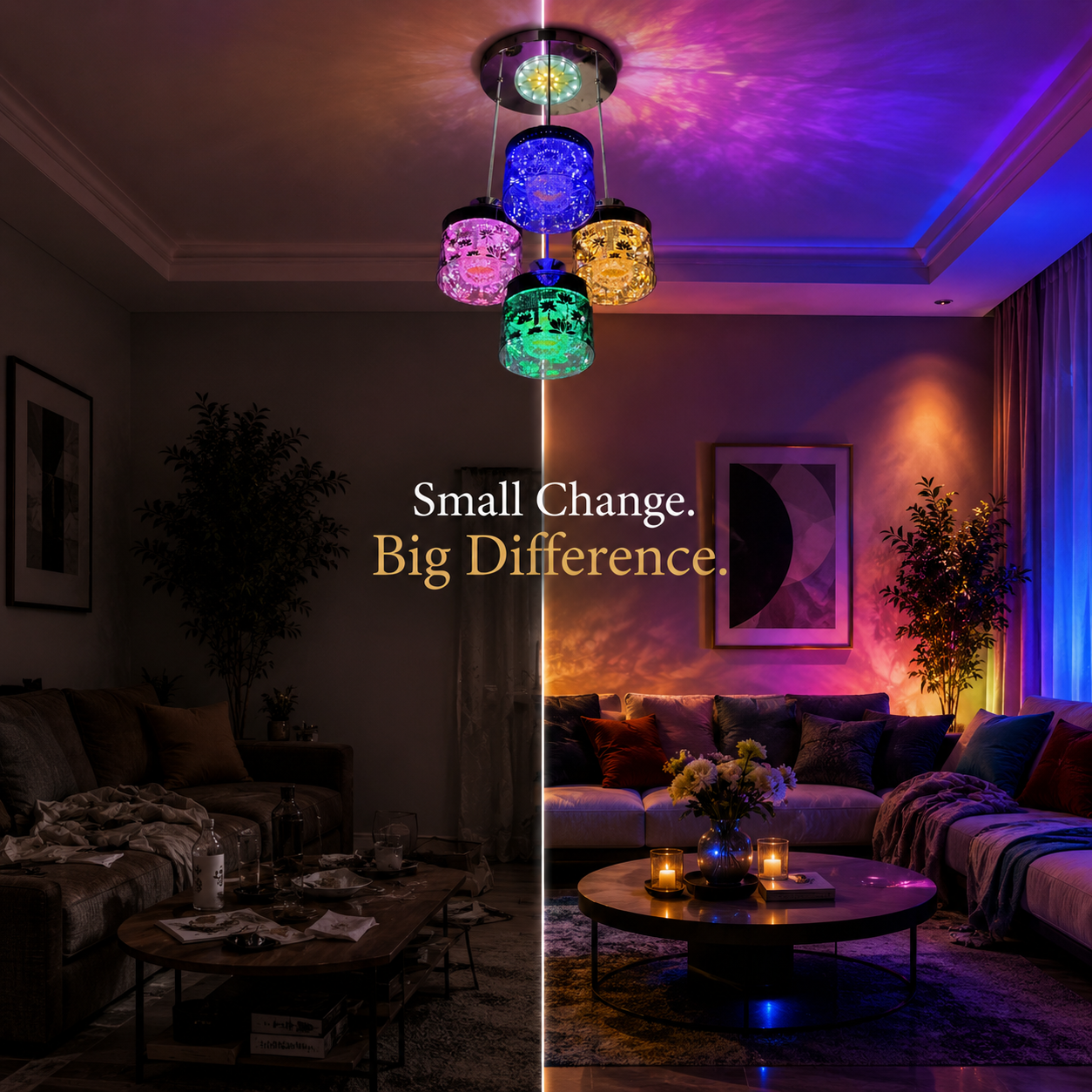 Multicolour 4-Light Pendant Chandelier | Crystal-Style Cylindrical Shades | LED Ceiling Light