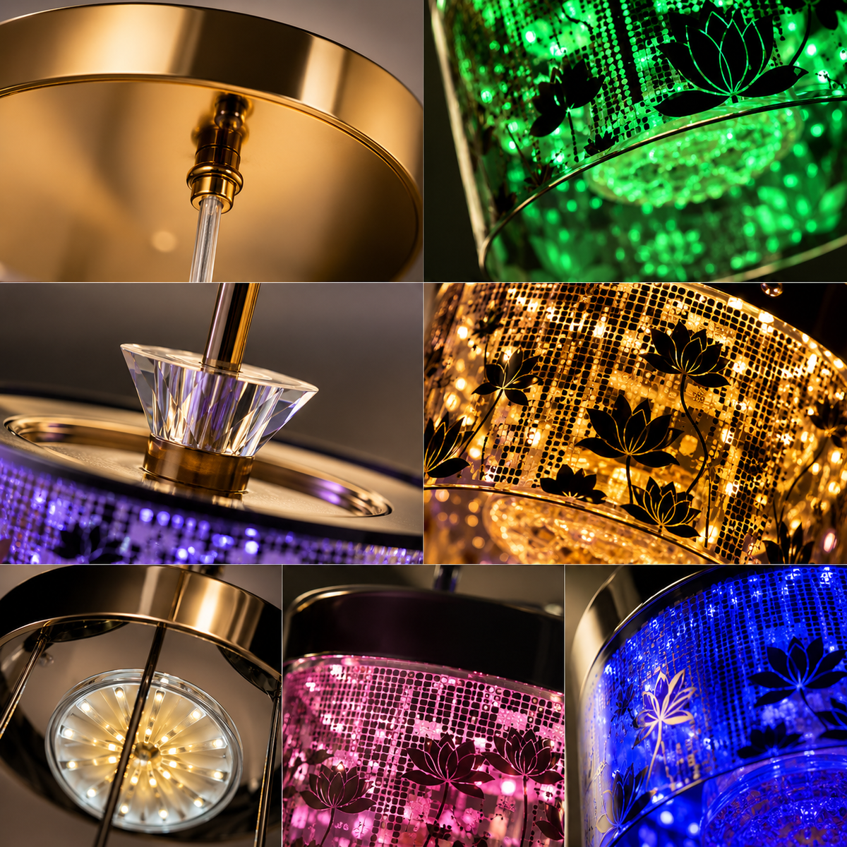 Multicolour 4-Light Pendant Chandelier | Crystal-Style Cylindrical Shades | LED Ceiling Light