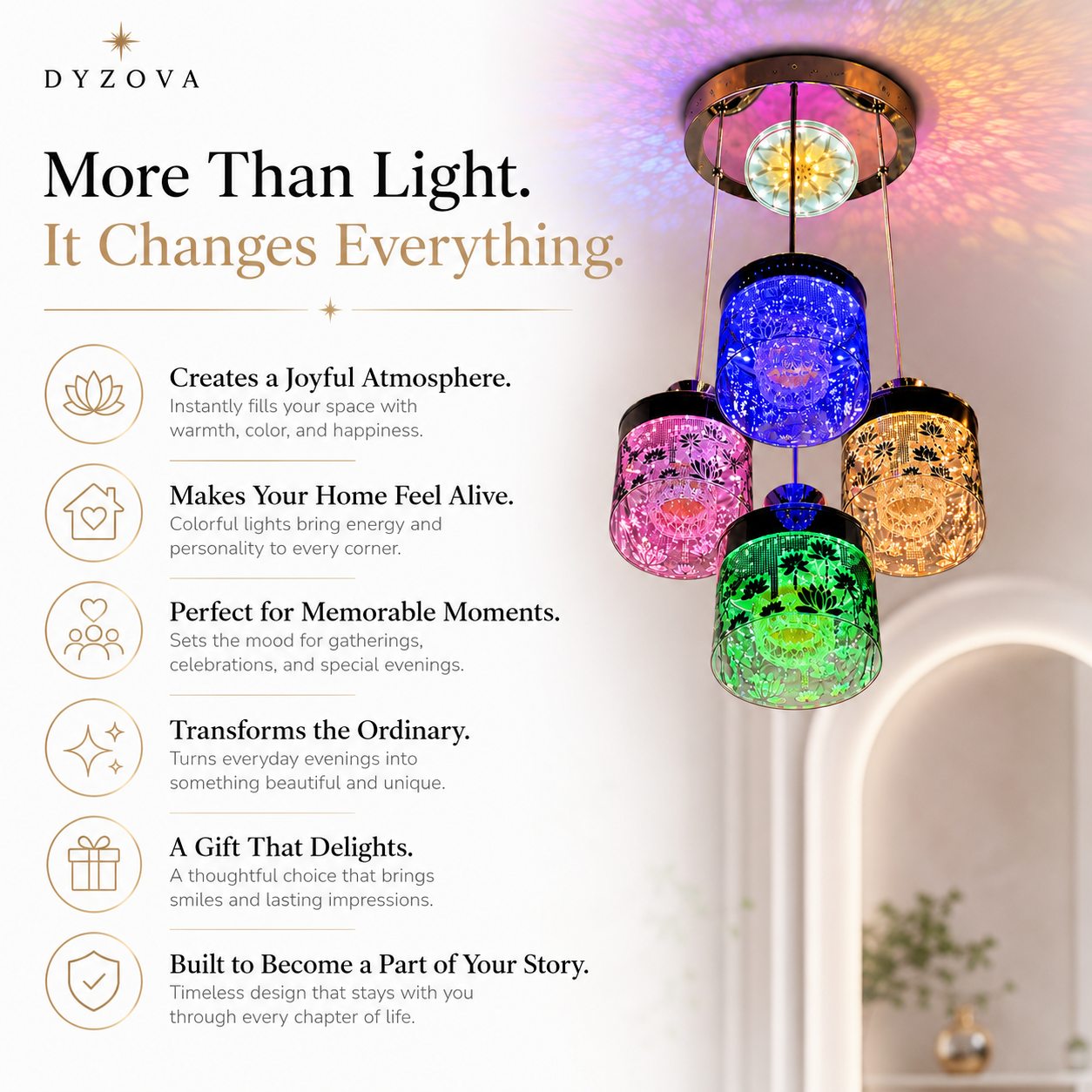 Multicolour 4-Light Pendant Chandelier | Crystal-Style Cylindrical Shades | LED Ceiling Light