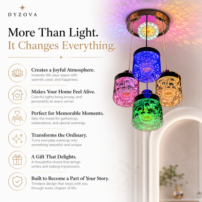 Multicolour 4-Light Pendant Chandelier | Crystal-Style Cylindrical Shades | LED Ceiling Light
