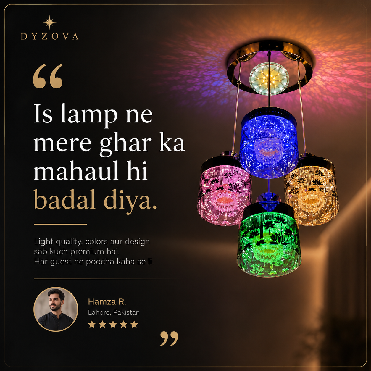 Multicolour 4-Light Pendant Chandelier | Crystal-Style Cylindrical Shades | LED Ceiling Light