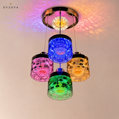 Multicolour 4-Light Pendant Chandelier | Crystal-Style Cylindrical Shades | LED Ceiling Light