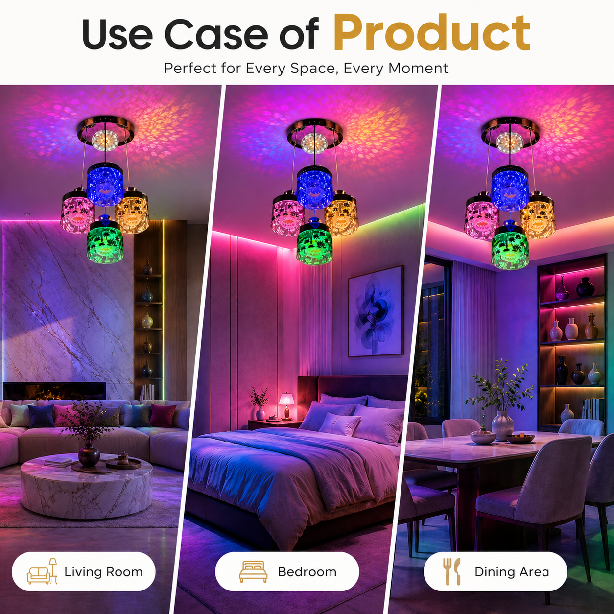 Multicolour 4-Light Pendant Chandelier | Crystal-Style Cylindrical Shades | LED Ceiling Light