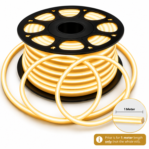 Warm White LED Neon Rope Light | IP67 Waterproof Flexible Strip | Priced Per Metre