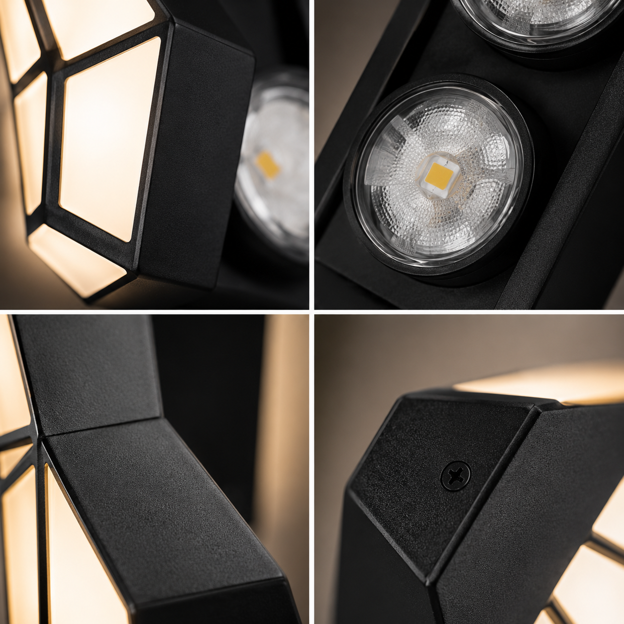 Geometric LED Wall Light | Matte Black Hexagon Sconce | 3×5W 3000K IP54 Indoor & Outdoor